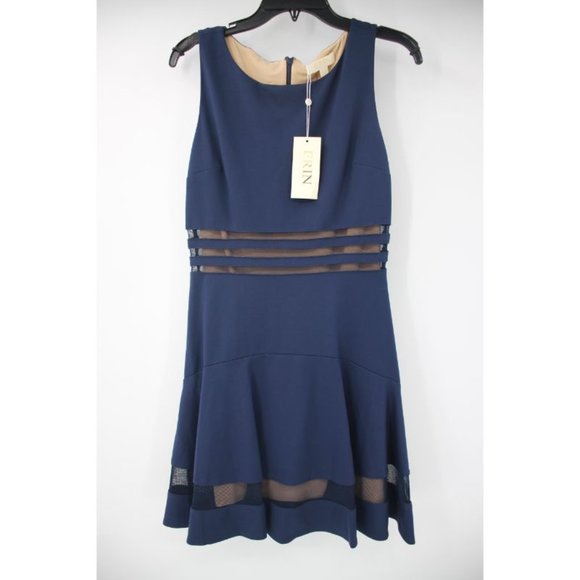 NWT $295 ERIN Fetherston women's size 4 sleeveless fit & flare dress navy blue - Picture 1 of 14